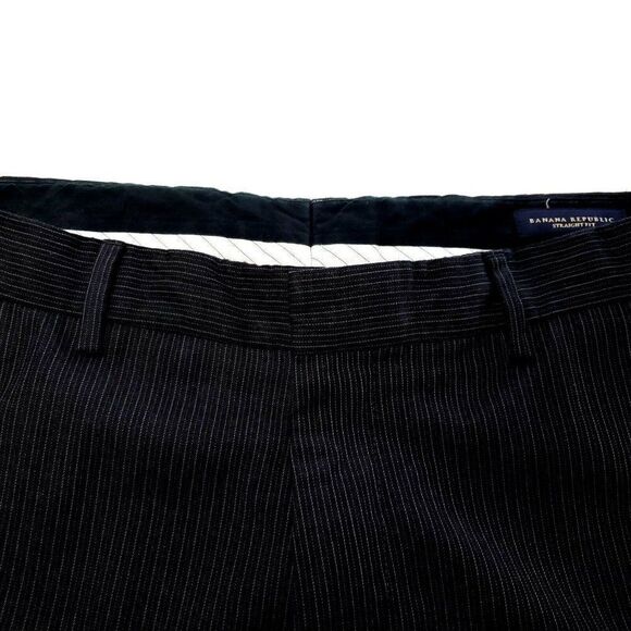 Banana Republic Wool Straight Fit Dress Pants 33/32 Black Flat Front Striped Mid - Picture 2 of 6